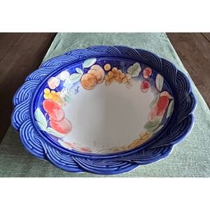 Brunelli Italy Signed TIFFANY 11.75" Salad Serving Bowl Flowers & Fruit Lattice